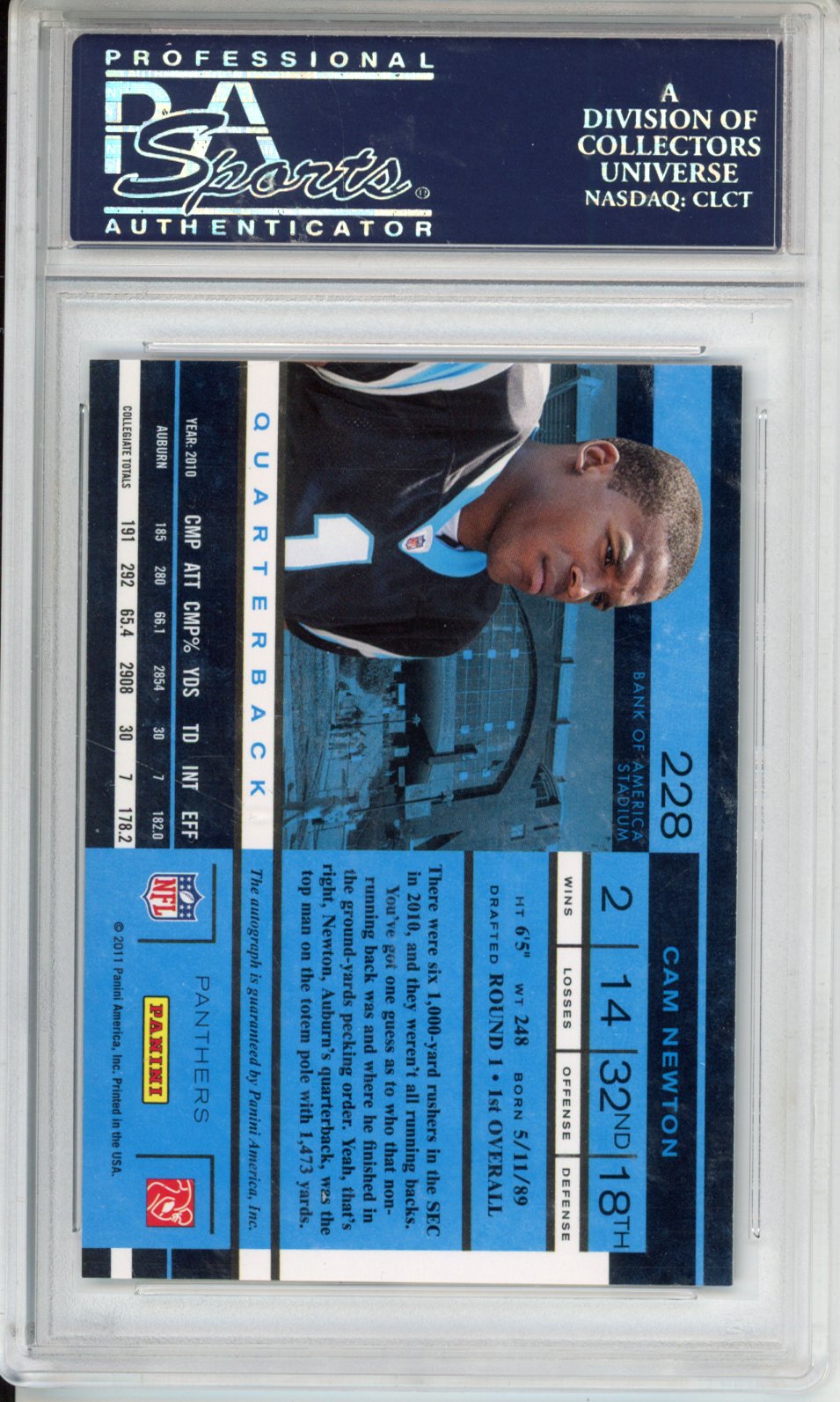 2011 Playoff Contenders Cam Newton #228 Autograph PSA 10