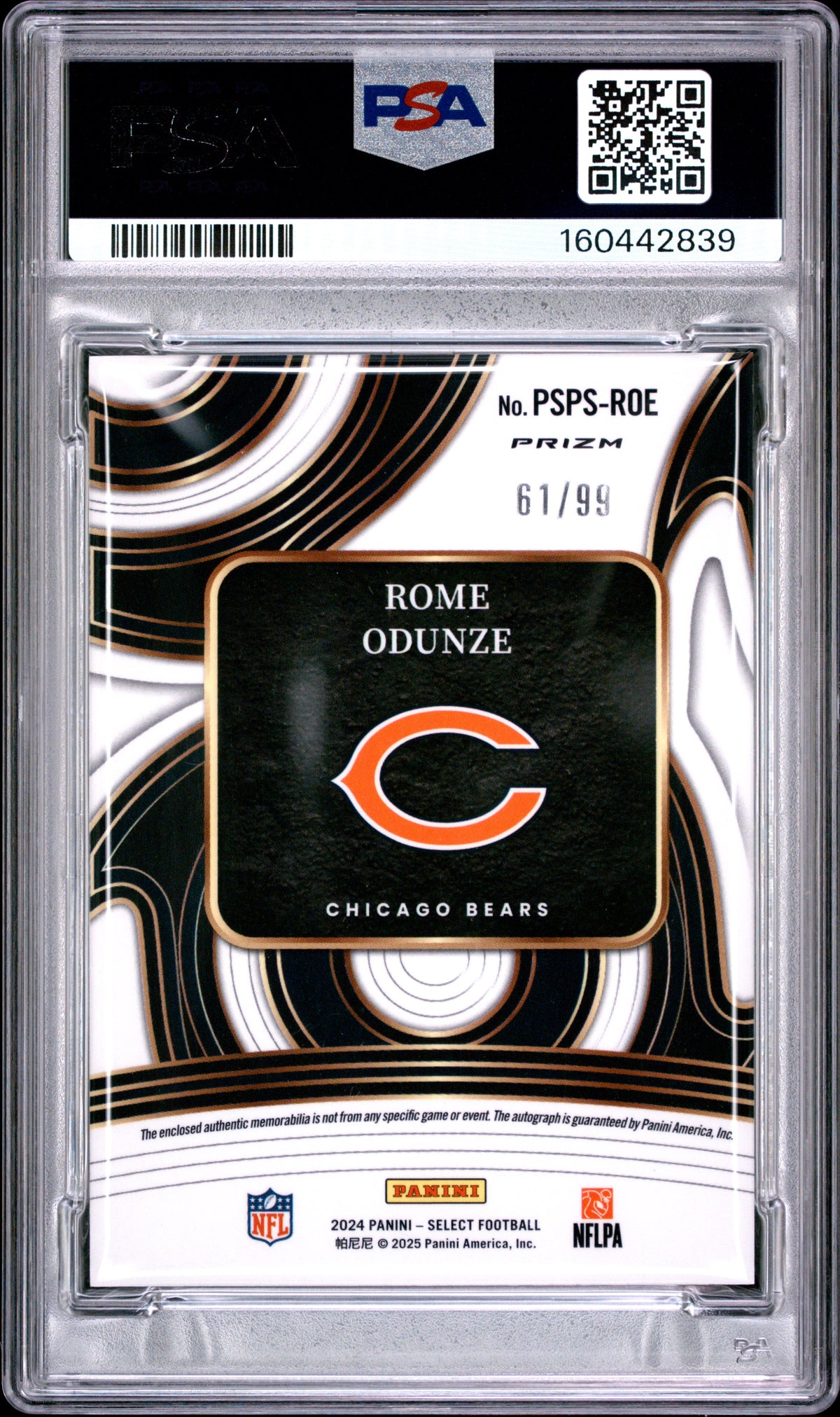 2024 Panini Panini Panini Select Prime Selections Signature Relics Rome Odunze PSPSROE English PSA 9