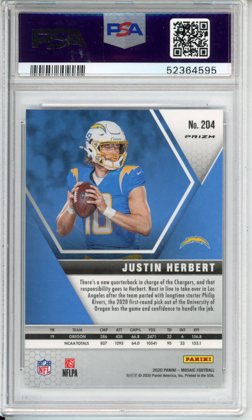2020 Panini Mosaic Justin Herbert #204 PSA 10