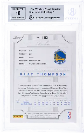 Panini National Treasures Klay Thompson #110 Jersey Auto /7 BGS 9 Auto 10