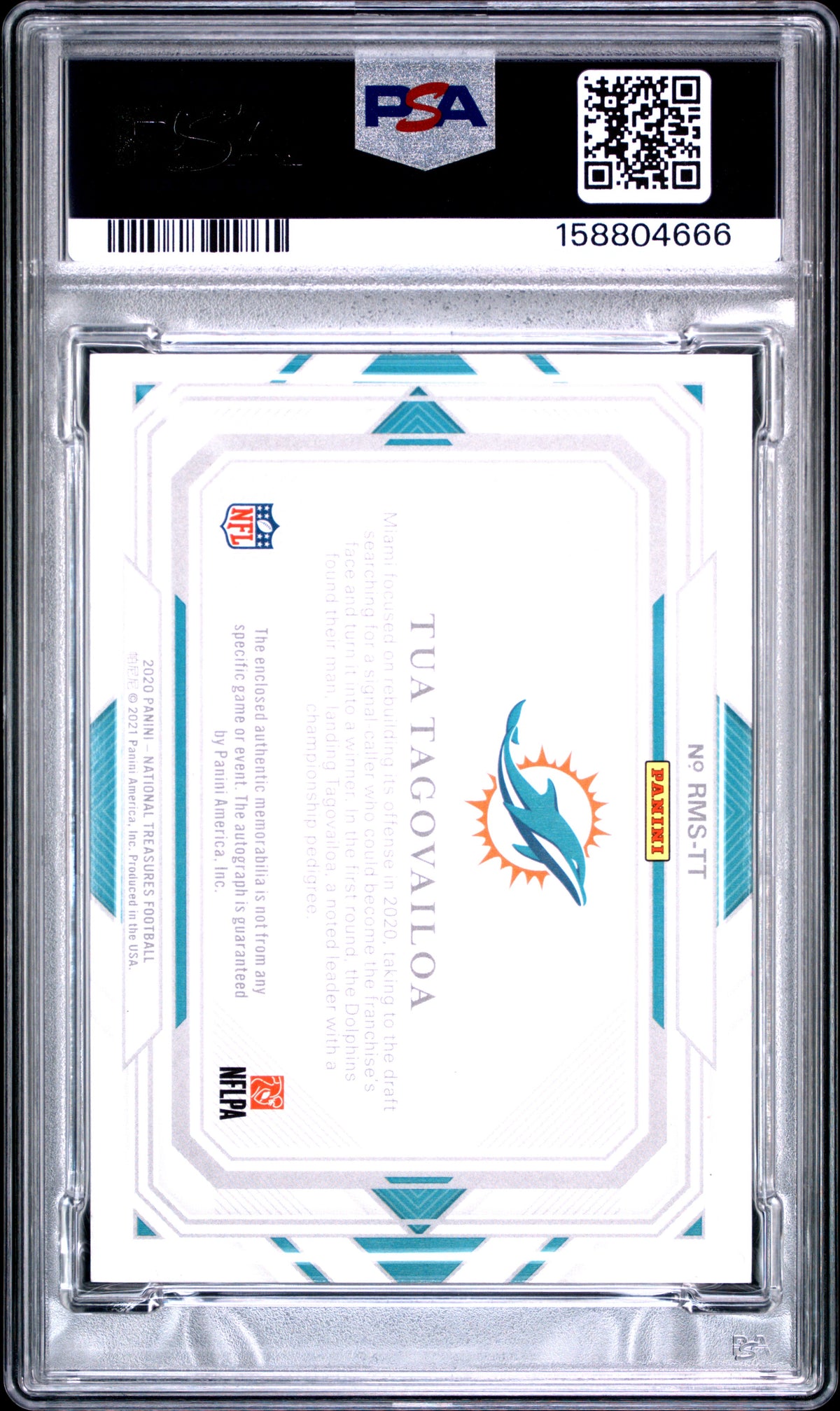 2020 Panini National Treasures Rookie Material Signatures Tua Tagovailoa TT English PSA 8