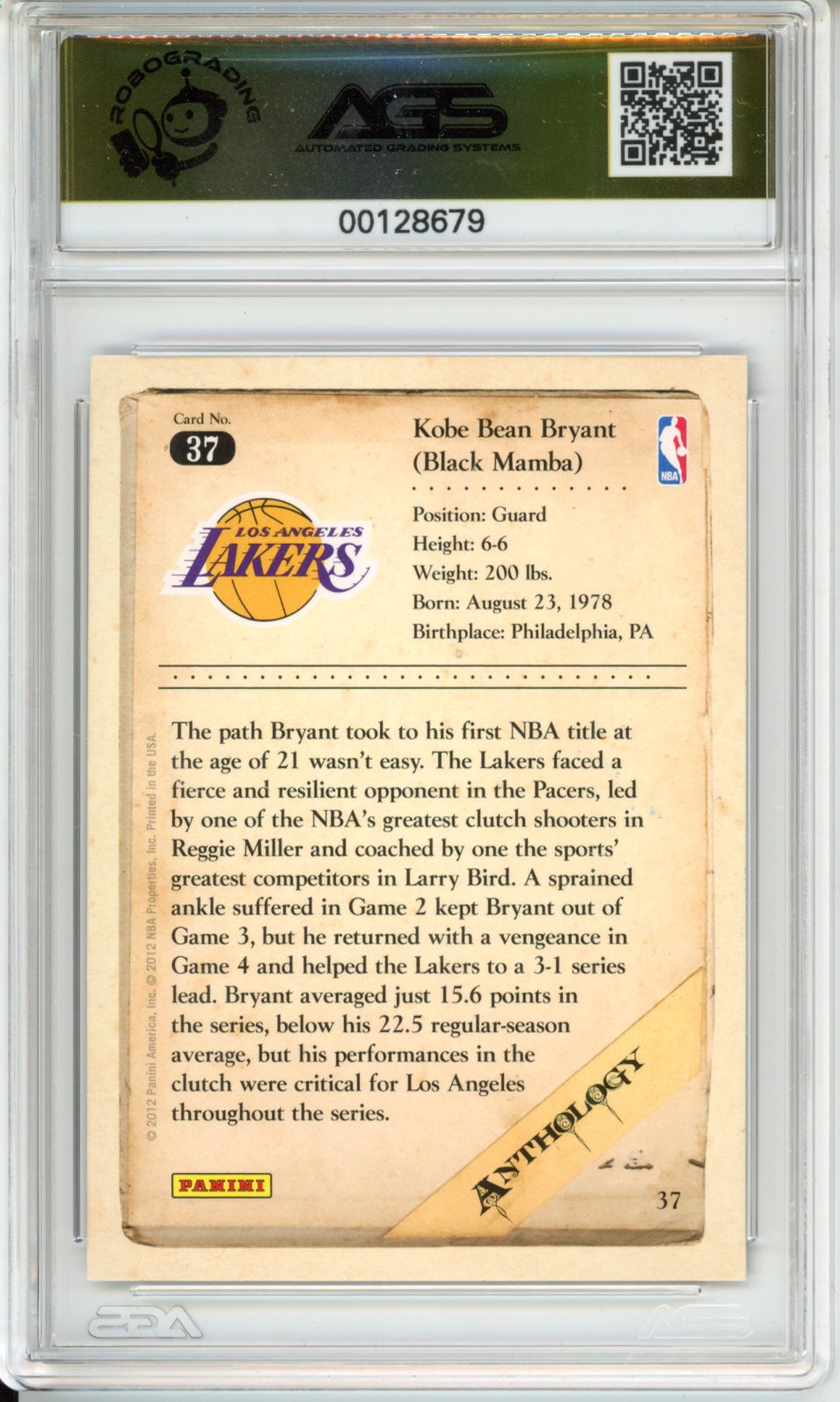 Basketball 2012-13 Panini Kobe Anthology KOBE BRYANT #037 AGS 10