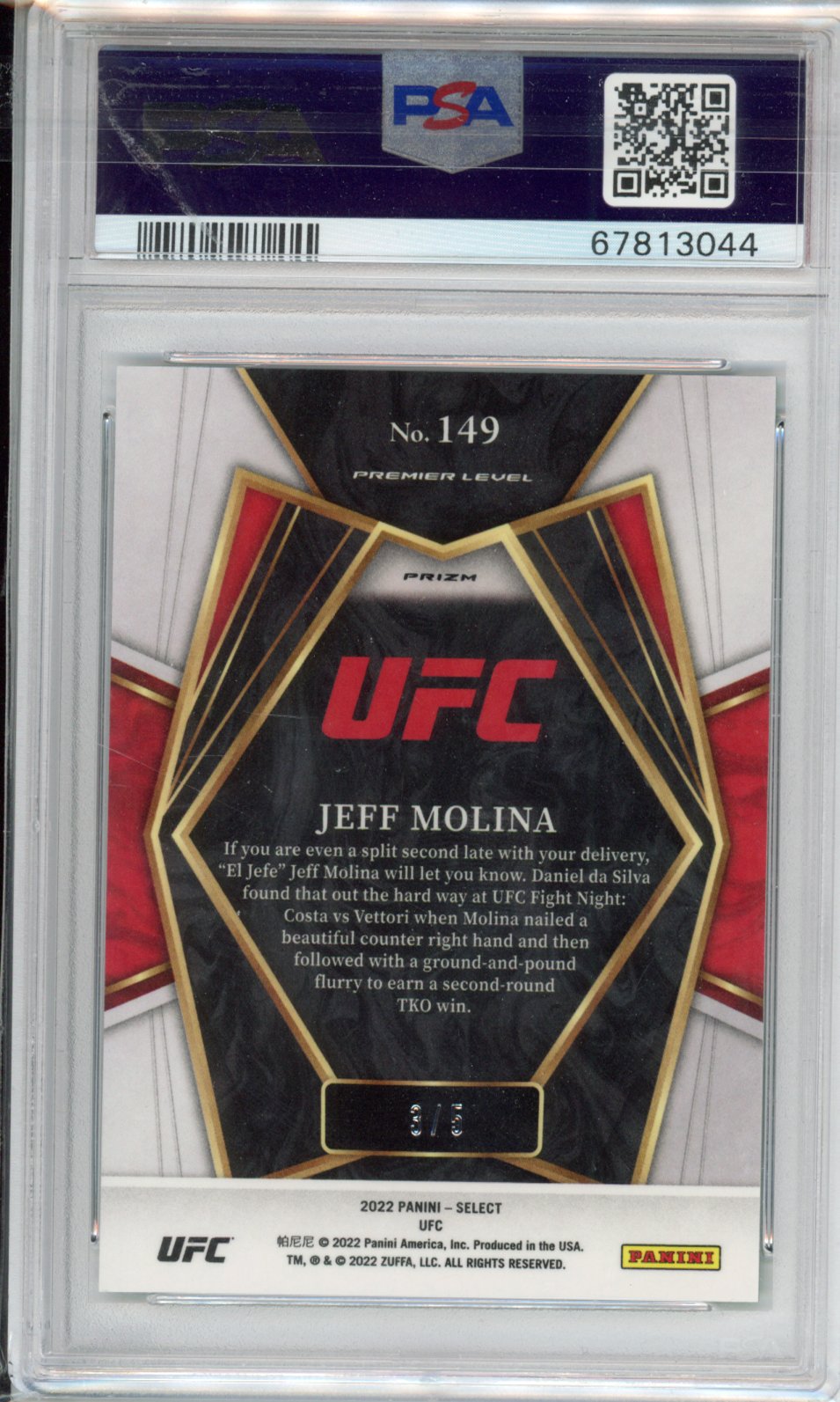 Panini 2022 Select UFC Jeffrey Molina #149 Green Prizm /5 PSA 9