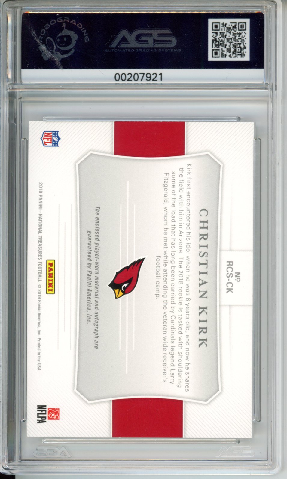 2018 Panini National Treasures Christian Kirk #RCS-CK Shield 1/1 AGS 8.5