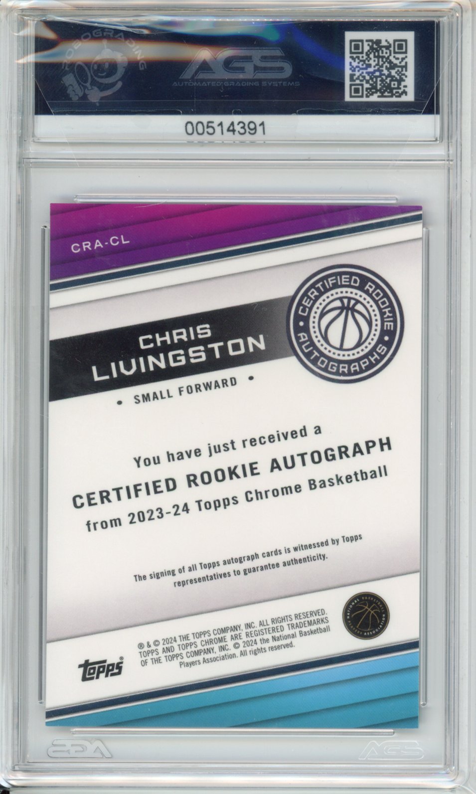 Basketball 2023-24 TOPPS CHROME BASKETBALL CHRIS LIVINGSTON #CRA-CL AGS 9
