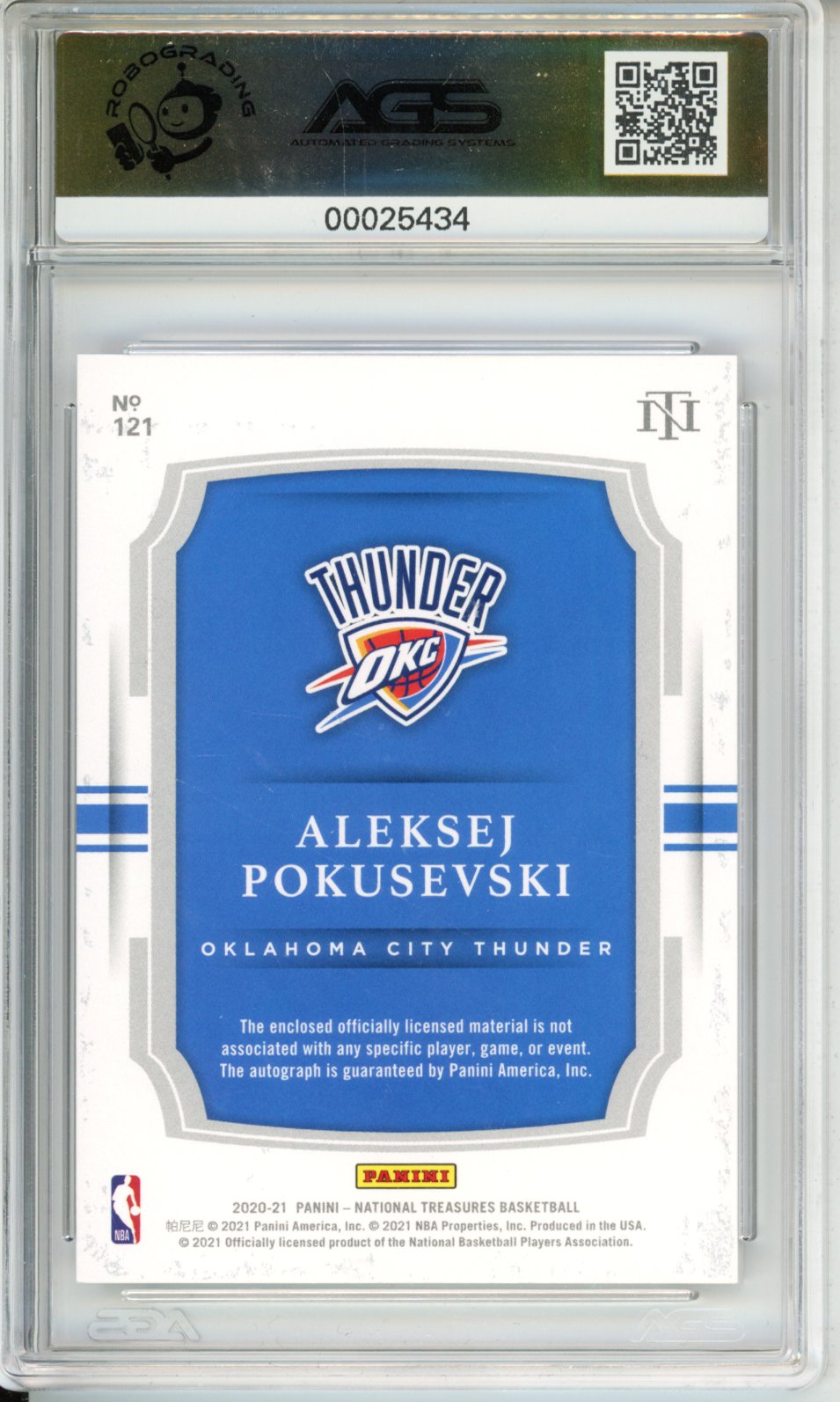 Panini 2020-21 National Treasures Aleksej Pokusevski #121 English AGS 9