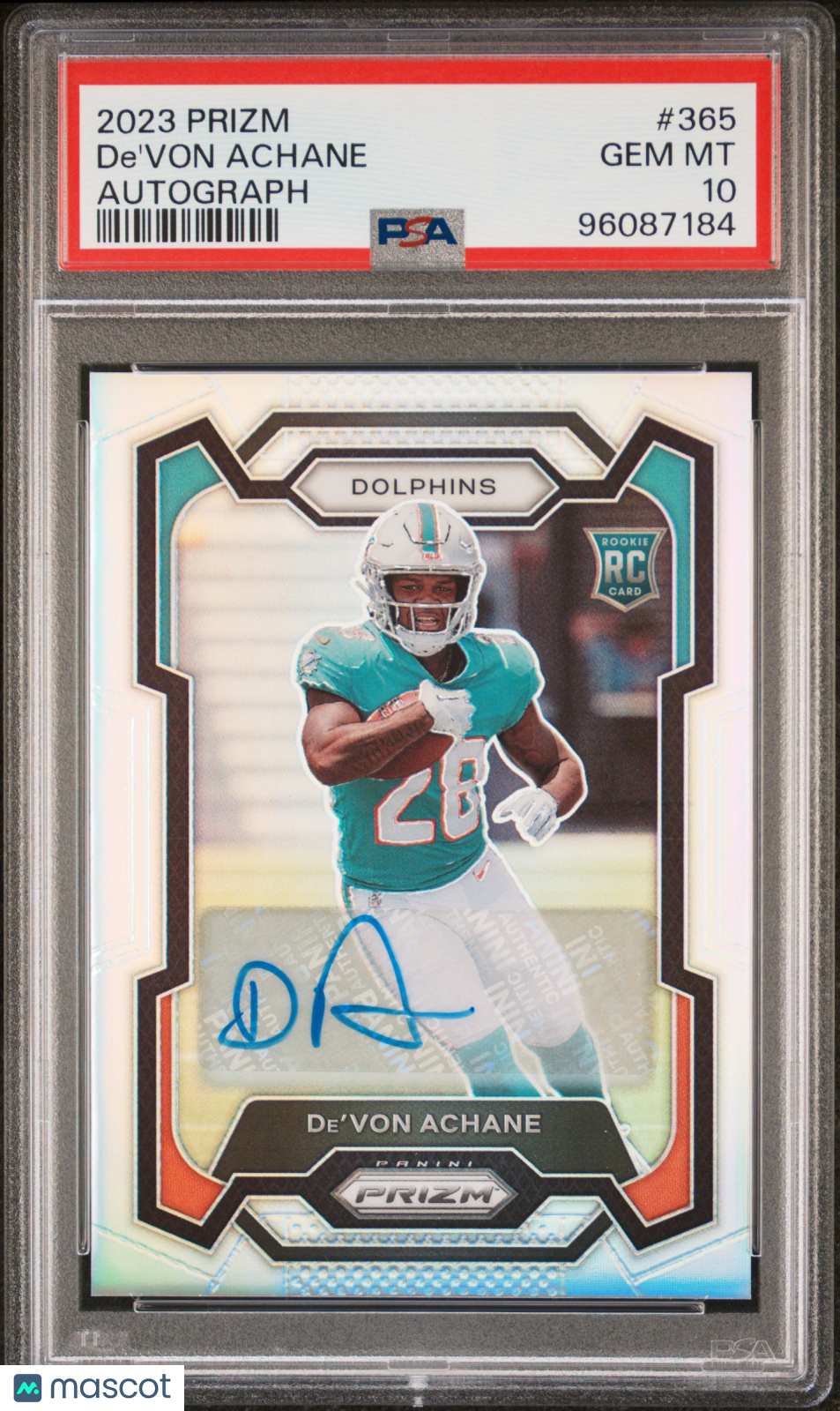 2023 Panini Prizm De'von Achane #365 Autograph PSA 10