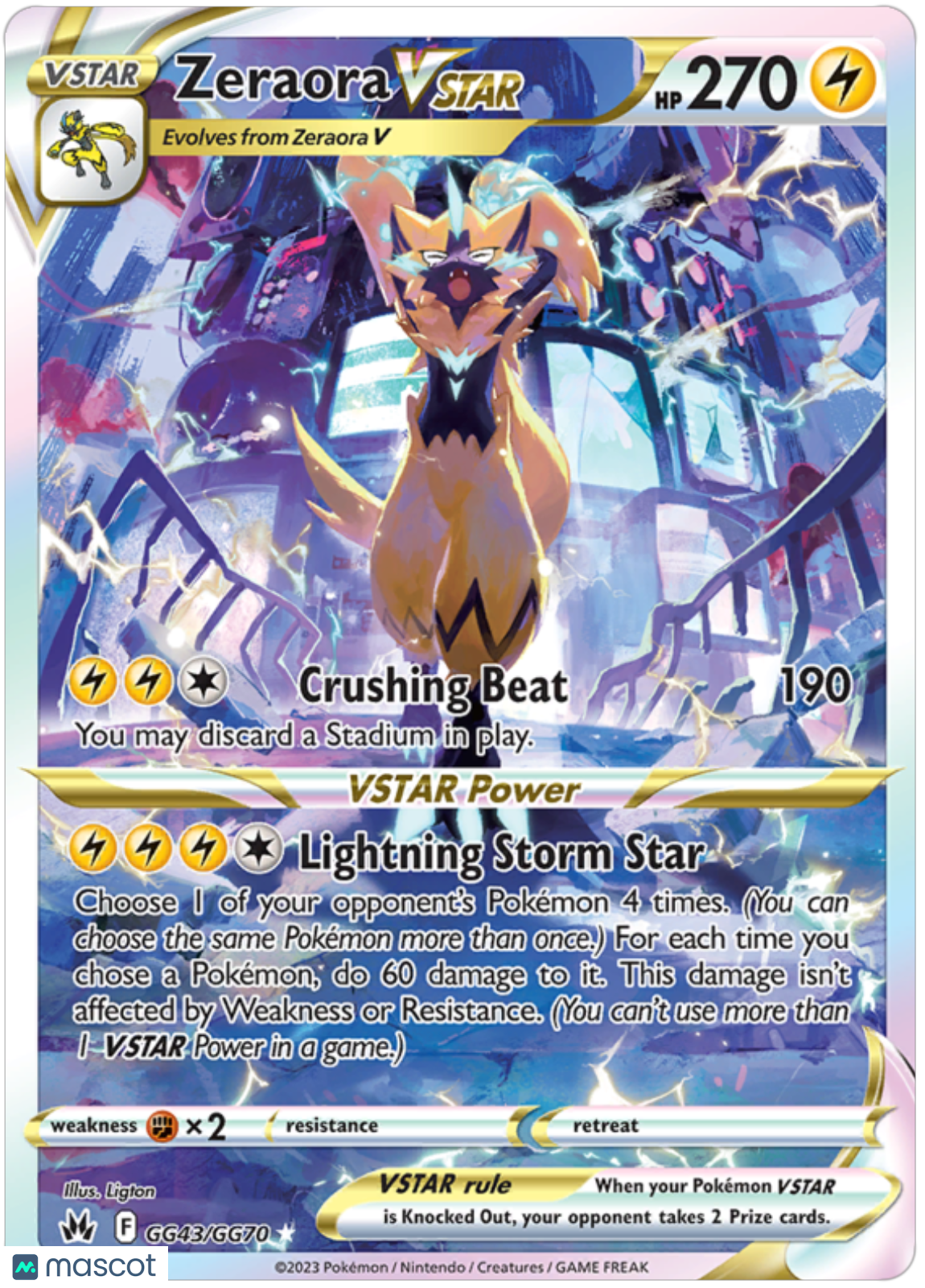 2023 Pokemon Crown Zenith Zeraora VSTAR #GG43 AGS 10