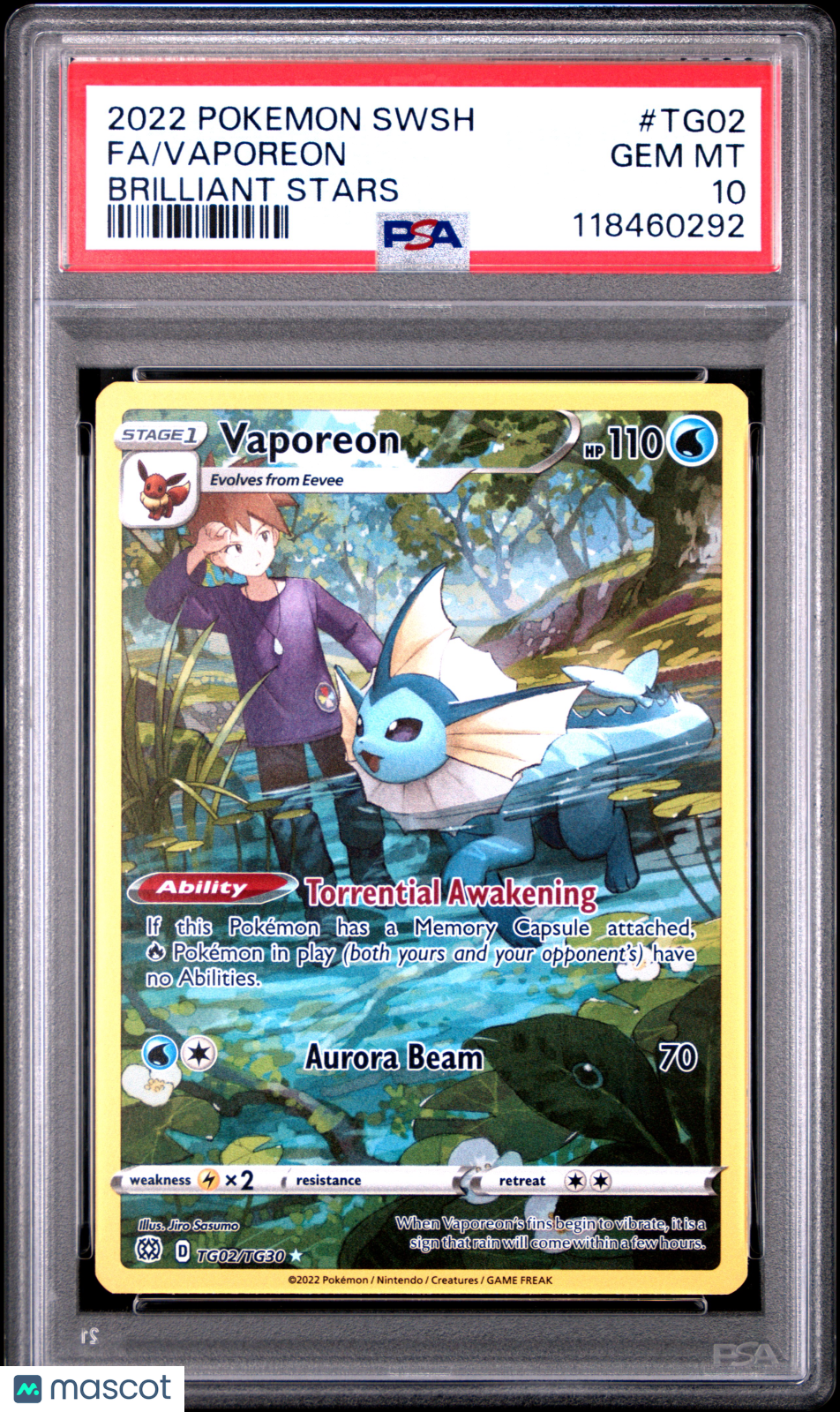 2022 Pokemon Sword & Shield Brilliant Stars Vaporeon #TG02 PSA 10