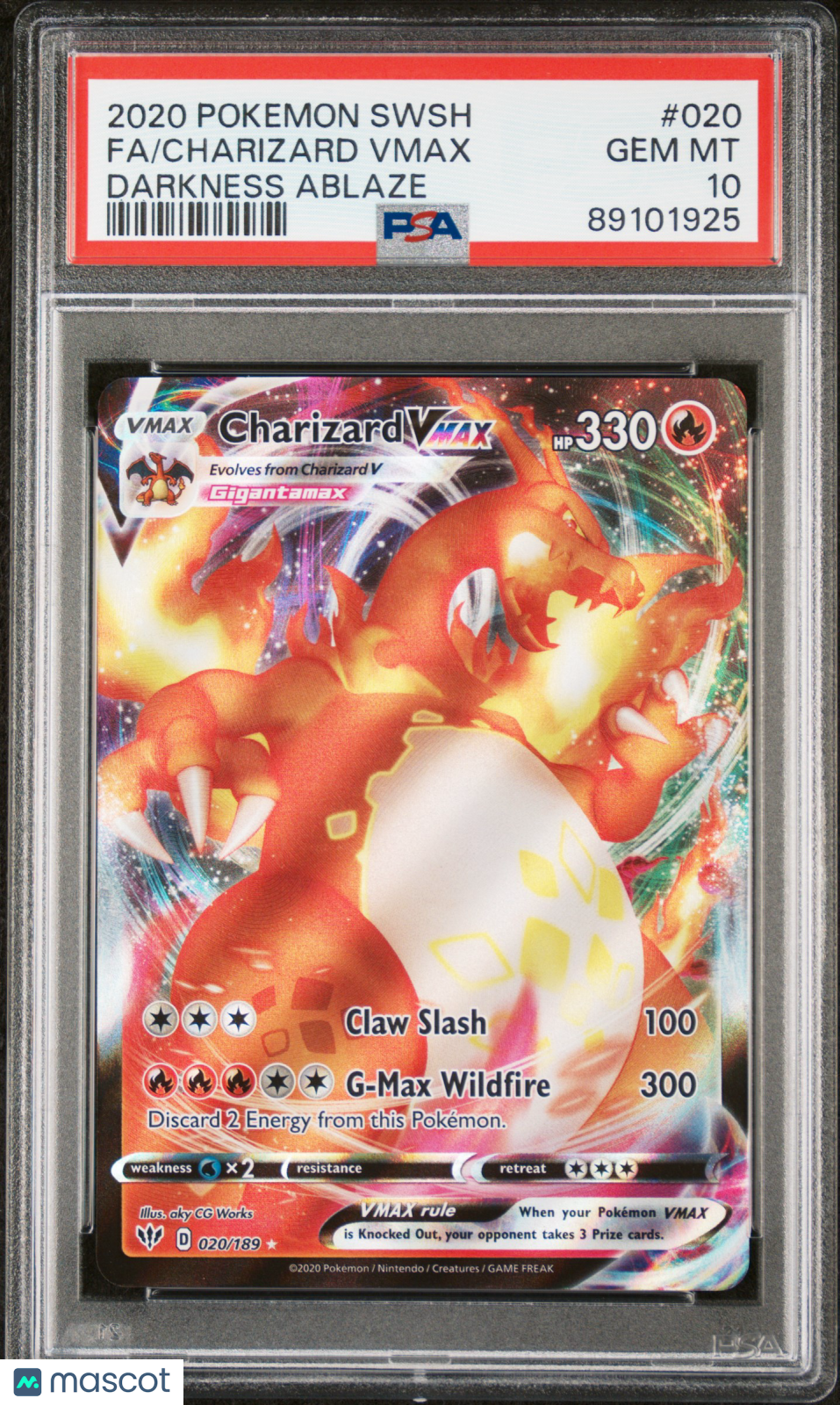 2020 Pokemon Darkness Ablaze Charizard Vmax Fa #020 PSA 10