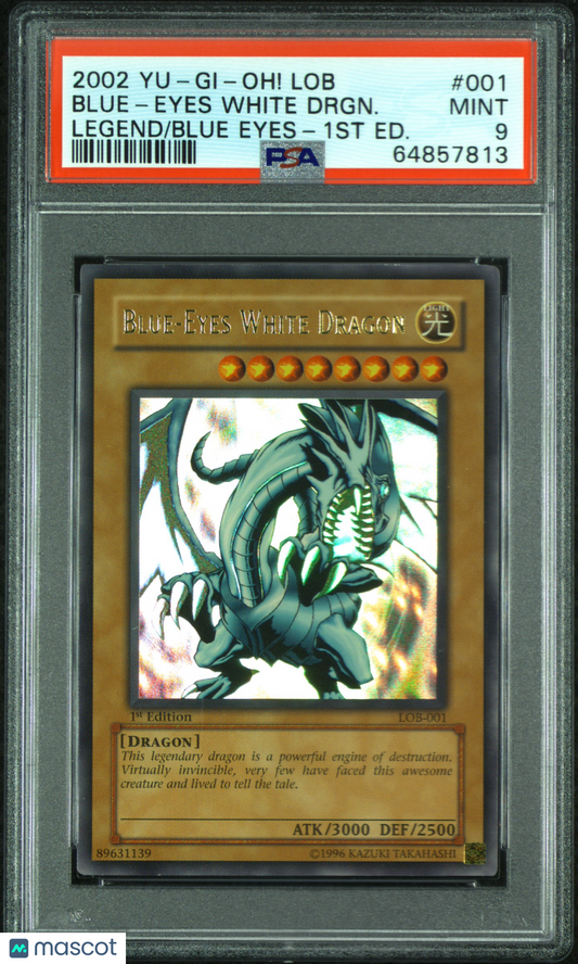 2002 Yu-Gi-Oh! LOB Blue-Eyes White Dragon #LOB-001 1st Edition PSA 9