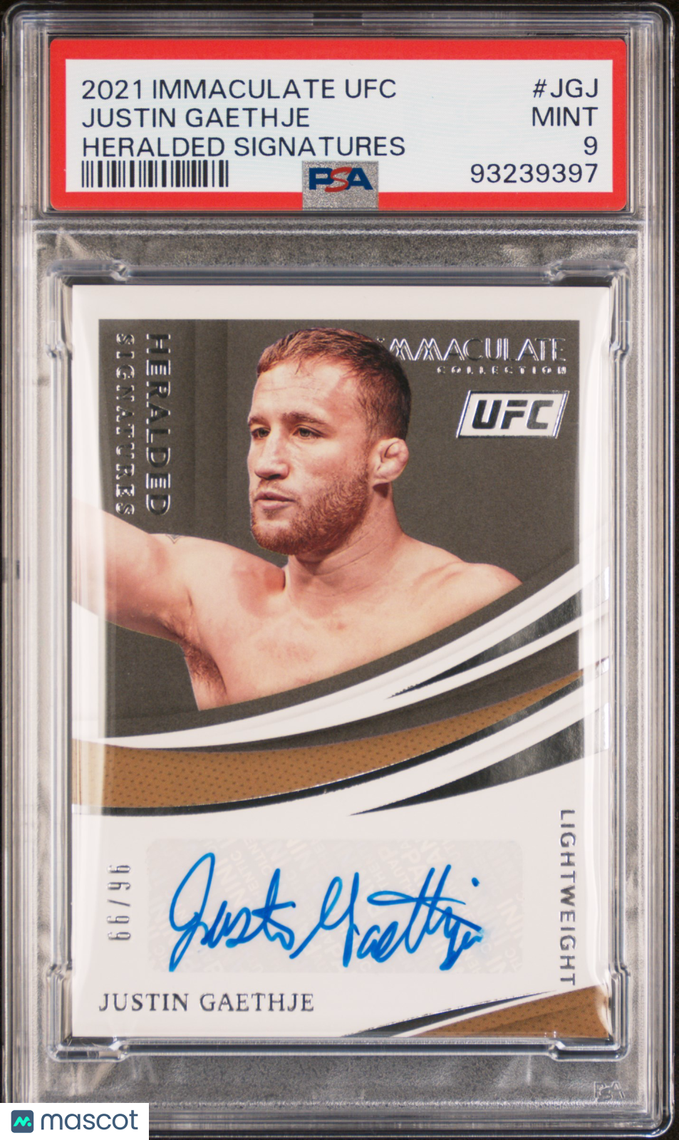 2021 Immaculate Collection UFC Justin Gaethje Heralded Signatures PSA 9 Auto
