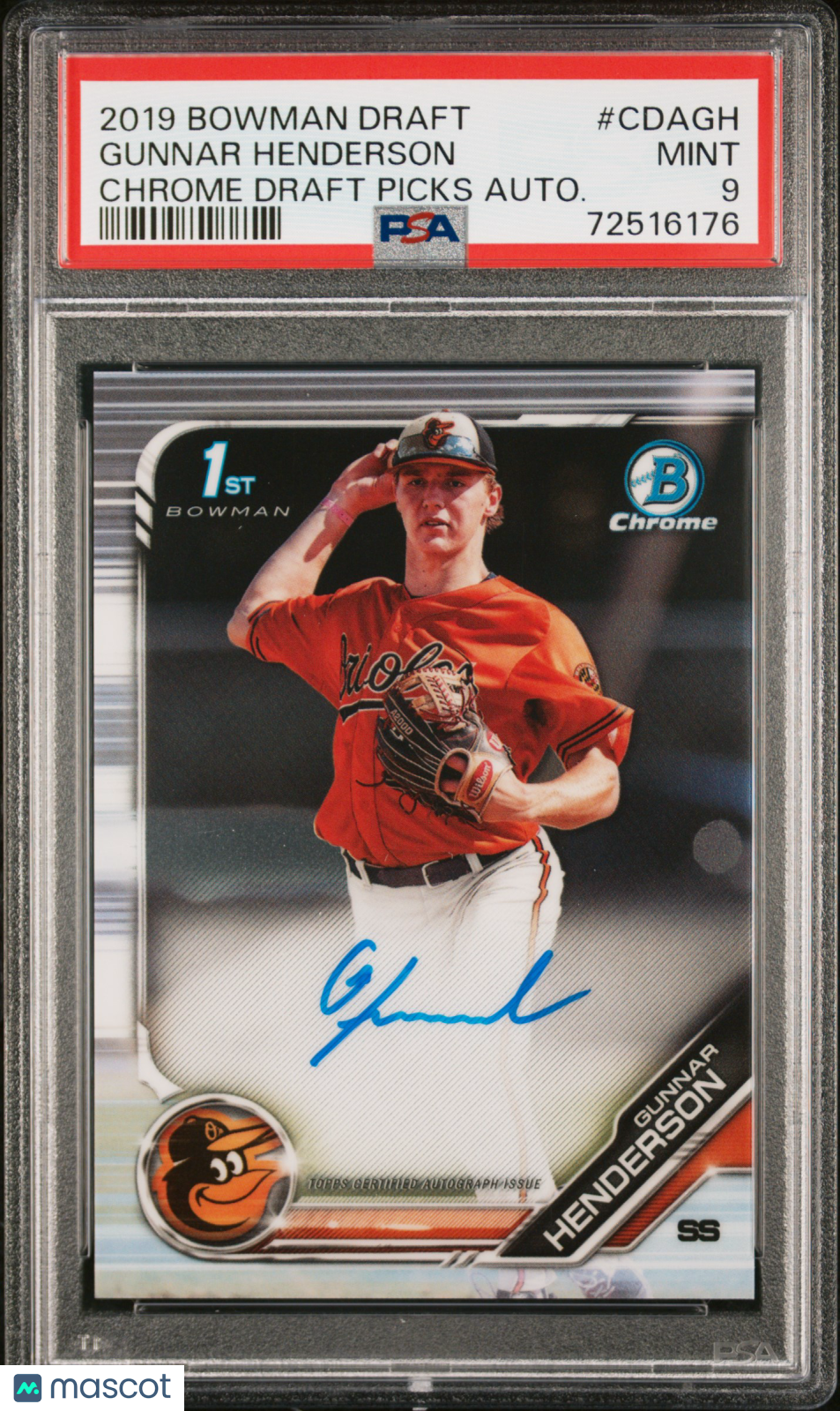 2019 Bowman Chrome Draft Picks Autograph Gunnar Henderson #CDAGH PSA 9