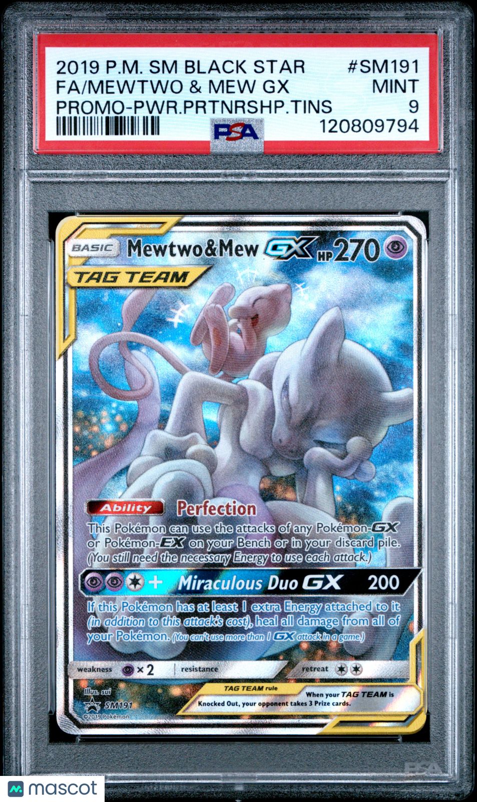 2019 Pokemon SM Black Star Promo Mewtwo & Mew GX #SM191 PSA 9