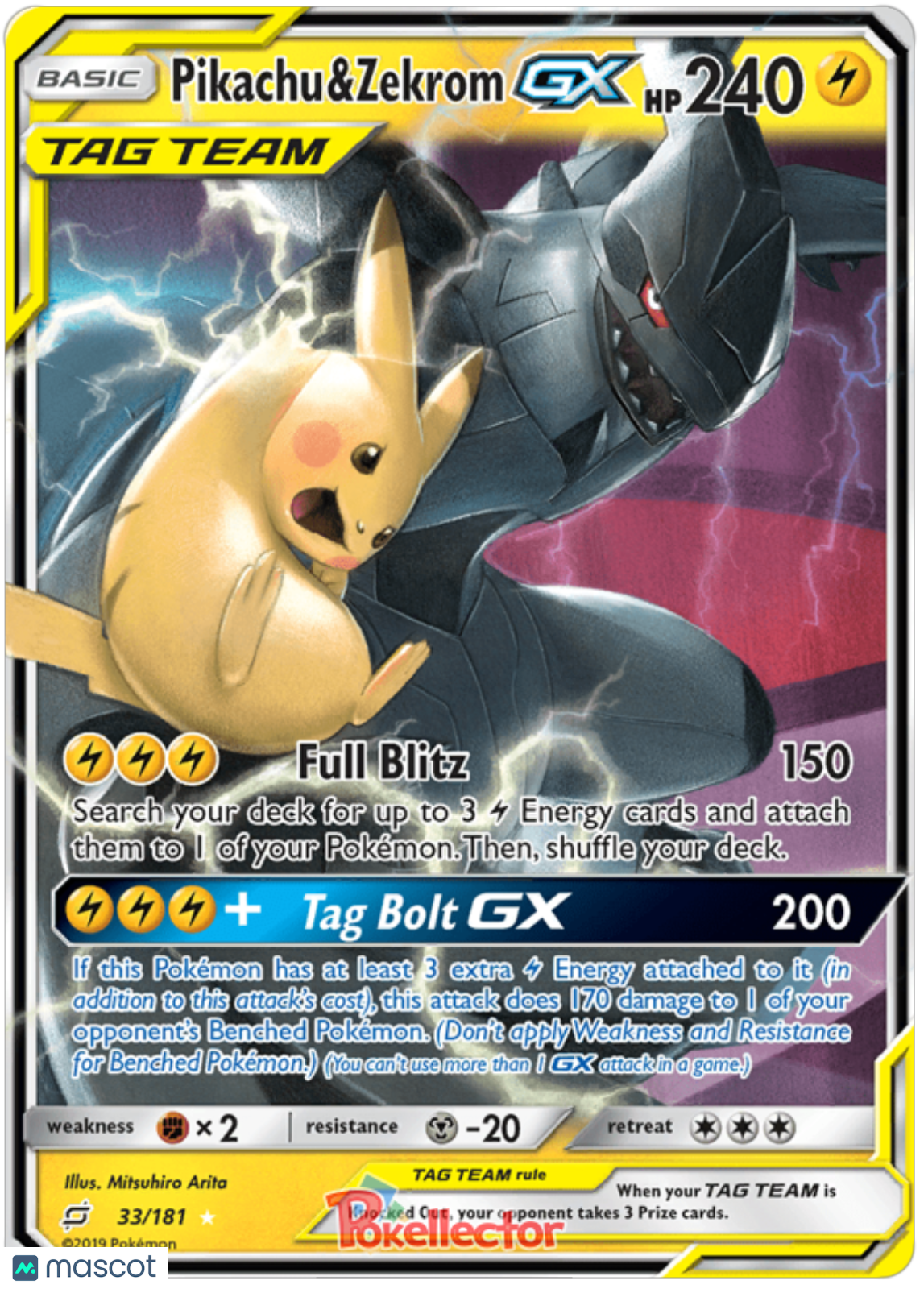 2019 Pokemon Team Up Pikachu & Zekrom GX #033 AGS 10