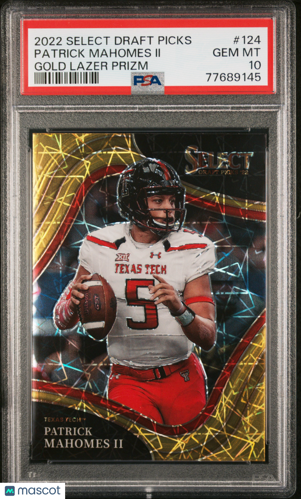 2022 Panini Select Draft Picks Patrick Mahomes II #124 Gold Lazer Prizm PSA 10
