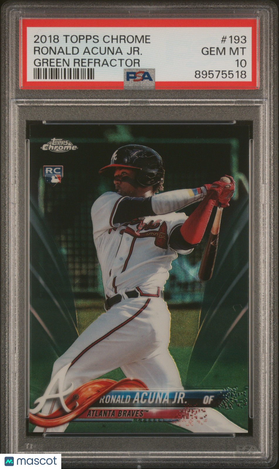2018 Topps Chrome Ronald Acuna JR. #193 Green Refractor PSA 10 Rookie Card RC