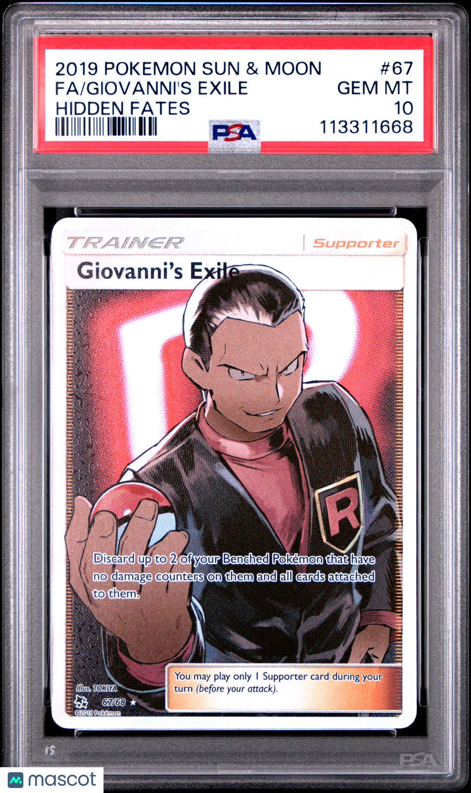 2019 Pokemon Sun & Moon Hidden Fates Giovanni's Exile #67 PSA 10