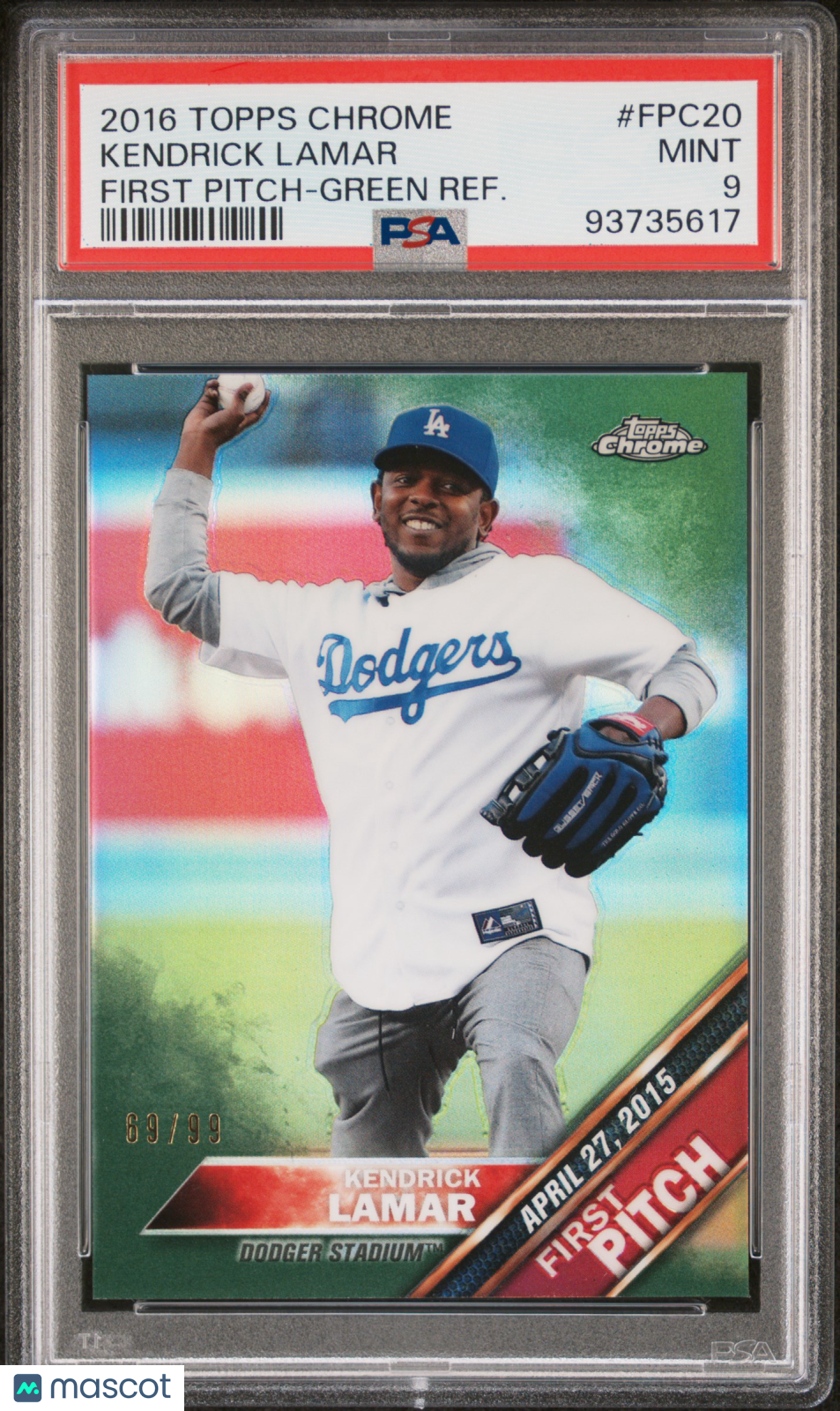 2016 Topps Chrome First Pitch Kendrick Lamar #FPC20 Green Refractor /99 PSA 9