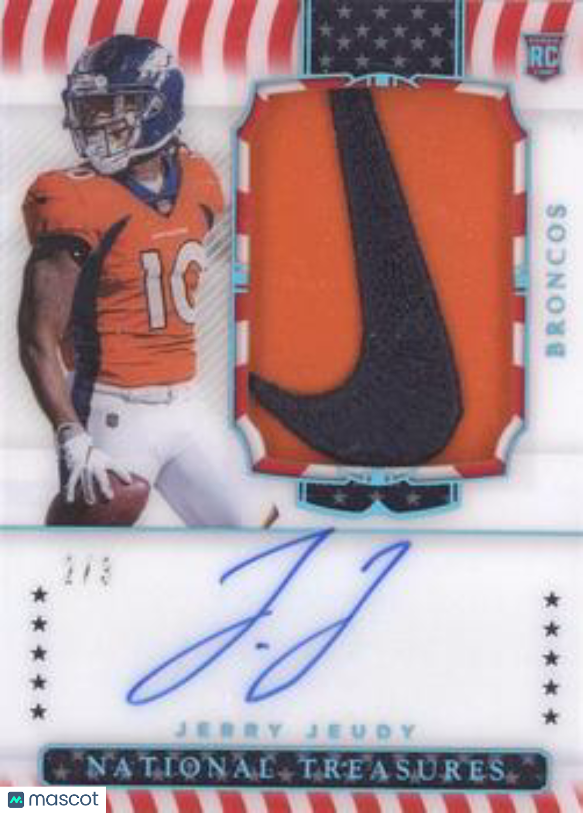 2021 National Treasures Jerry Jeudy #163 RPA Rookie Patch Auto Stars AGS 10 RC