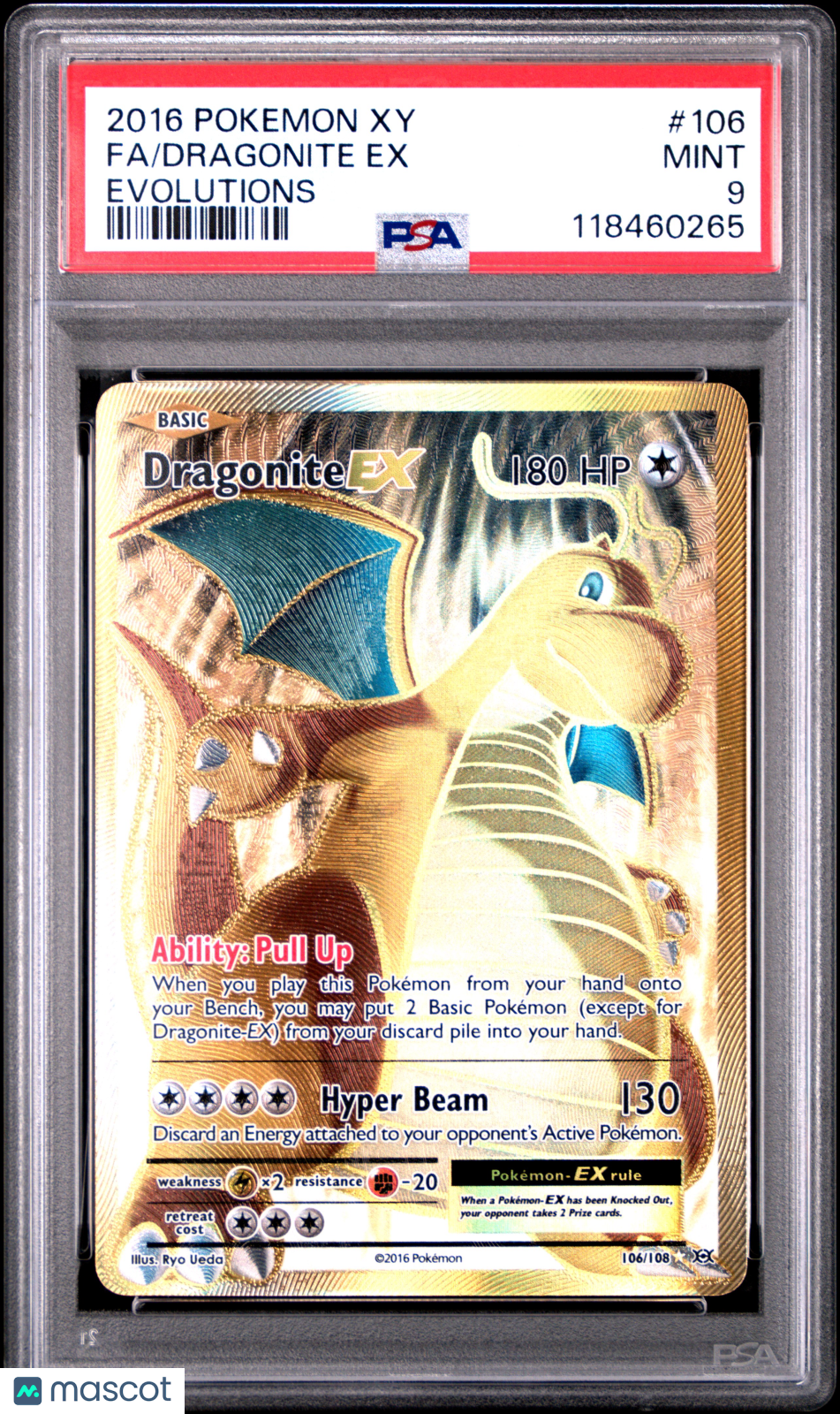 2016 Pokemon Xy Evolutions Dragonite EX #106 PSA 9
