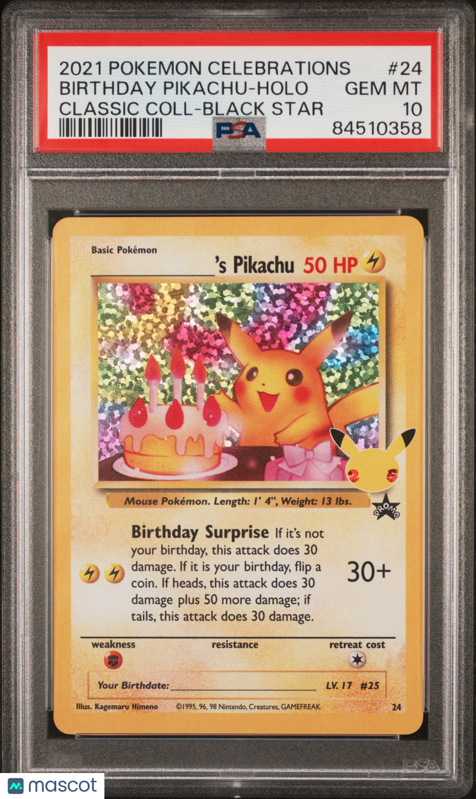 2021 Pokemon Celebrations Classic Collection Birthday Pikachu #24 PSA 10