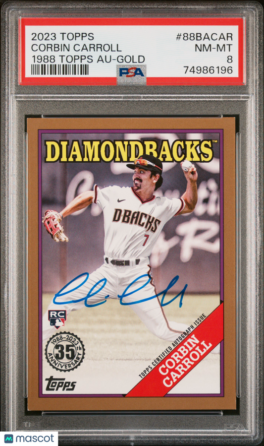 2023 1988 Topps Baseball Autographs Corbin Carroll #88BACAR Gold PSA 8