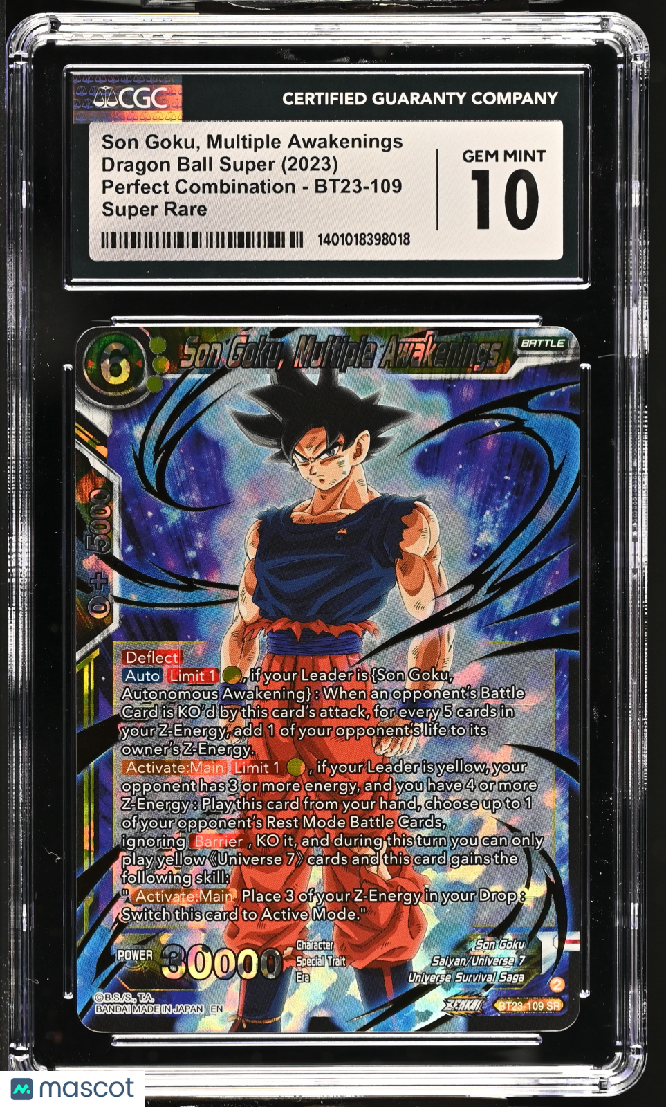 2023 Dragon Ball Super Perfect Combination Son Goku, Multiple Awakenings #BT23-109 English CGC 10
