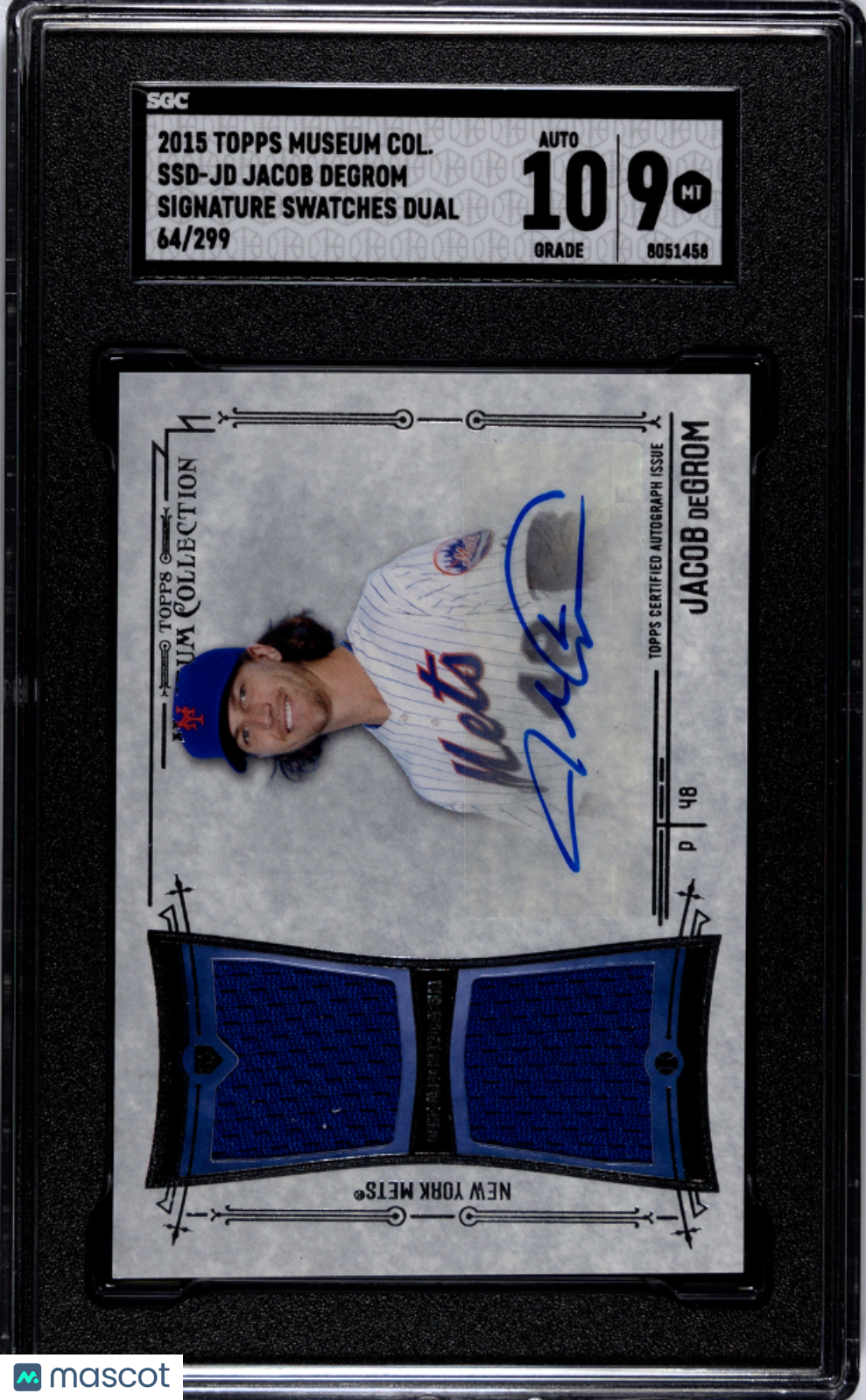 2015 Topps Museum Collection Jacob Degrom #SSD-JD SIG. Swatches Dual SGC 9 Auto 10