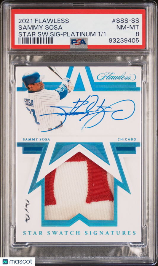 2021 Panini Flawless Sammy Sosa #SSS-SS Star Swatch Signatures Platinum PSA 8