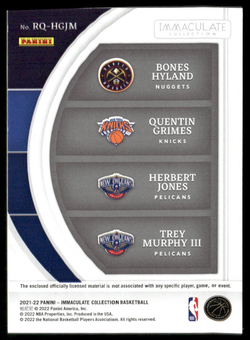 2021-22 Panini Immaculate Hyland/Grimes/Jones/Murphy Rookie Quad Patch /5 RQ-HGJM