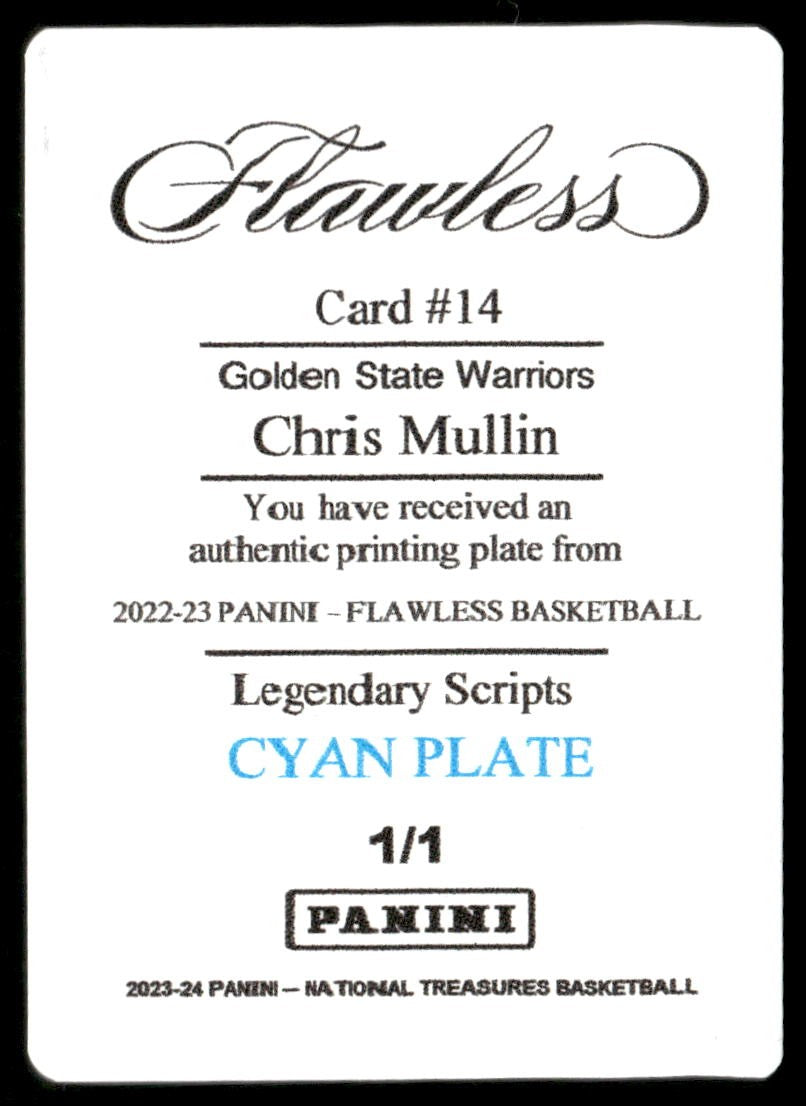 2023-24 Panini National Treasures Chris Mullin Cyan Plate 1/1 #14