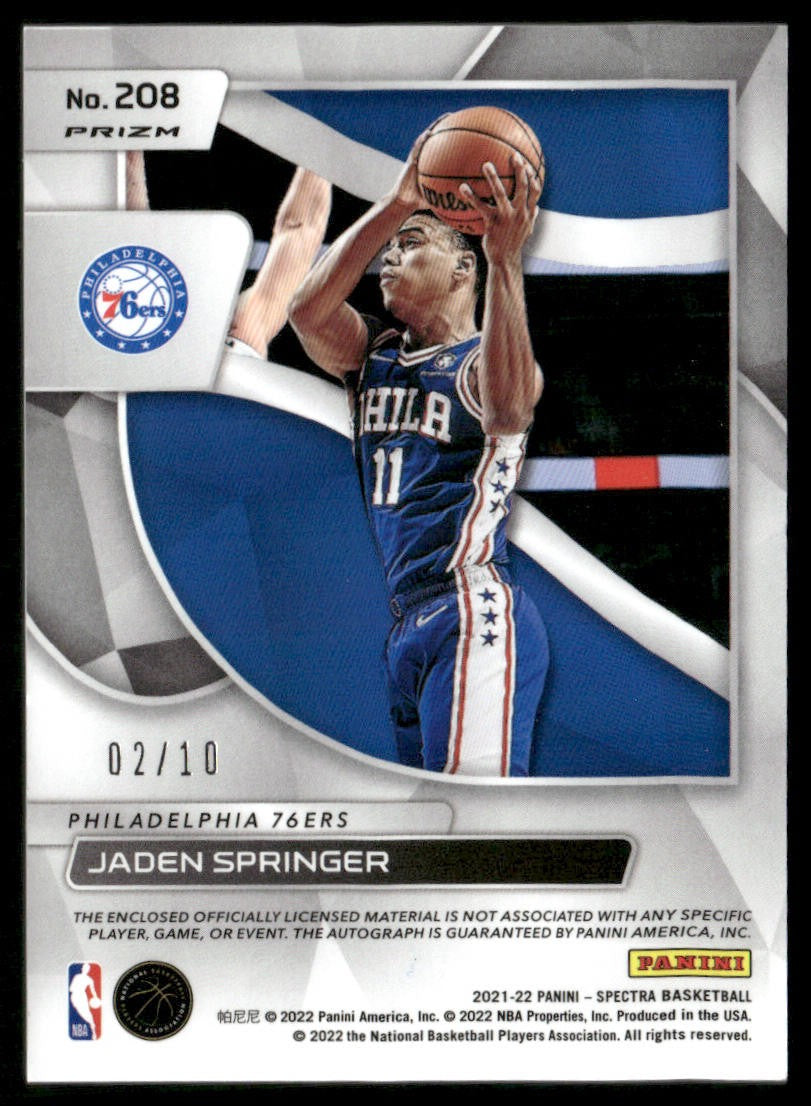 2021-22 Panini Spectra Jaden Springer Patch Auto Gold /10 #208