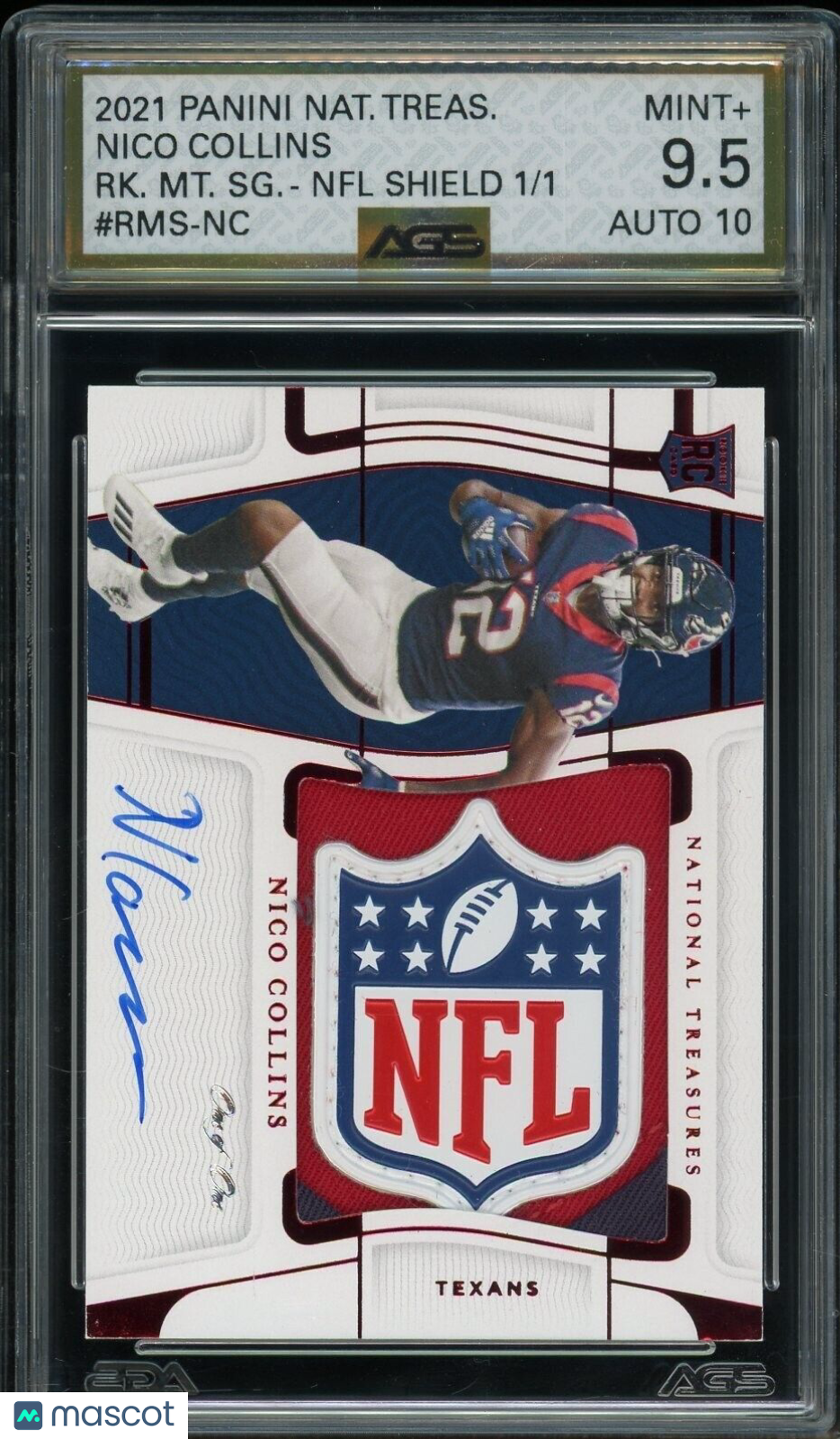 2021 National Treasures Nico Collins Rookie patch Auto Shield 1/1 AGS 9.5 RPA RC