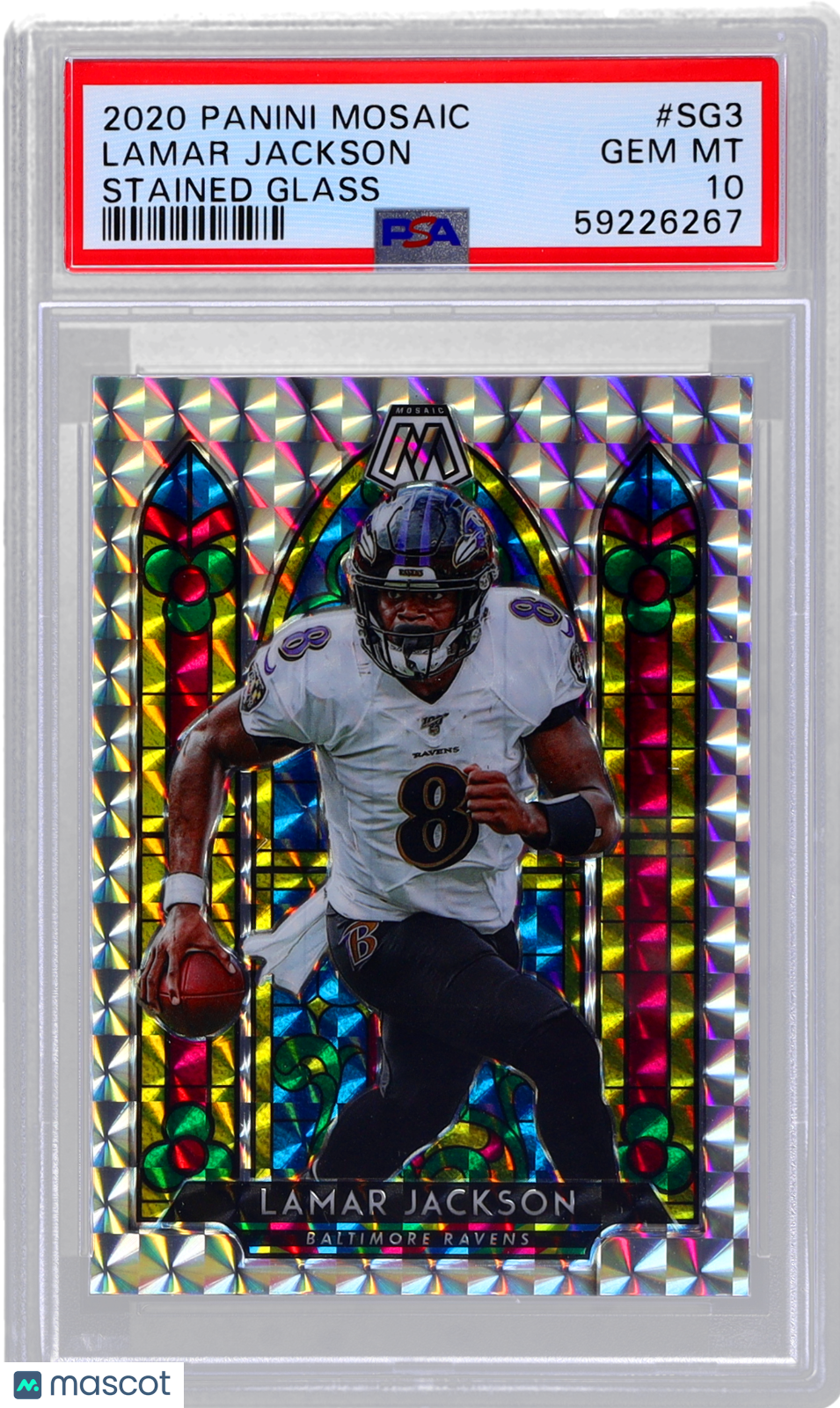 2020 Panini Mosaic Lamar Jackson #SG3 Stained Glass PSA 10