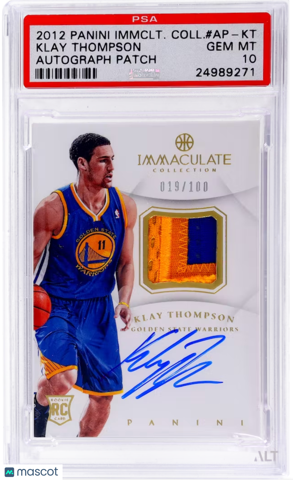 2012 Panini Immaculate Collection Klay Thompson #AP-KT Autograph Patch /100 PSA 10