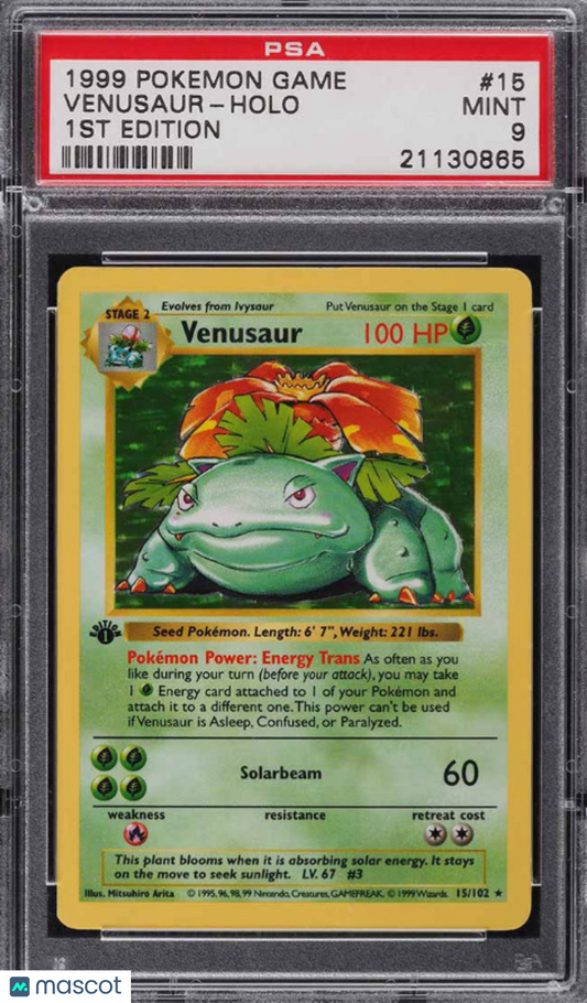 1999 Pokemon Base Set Venusaur #15/102 English 1st Edition Shadowless PSA 9