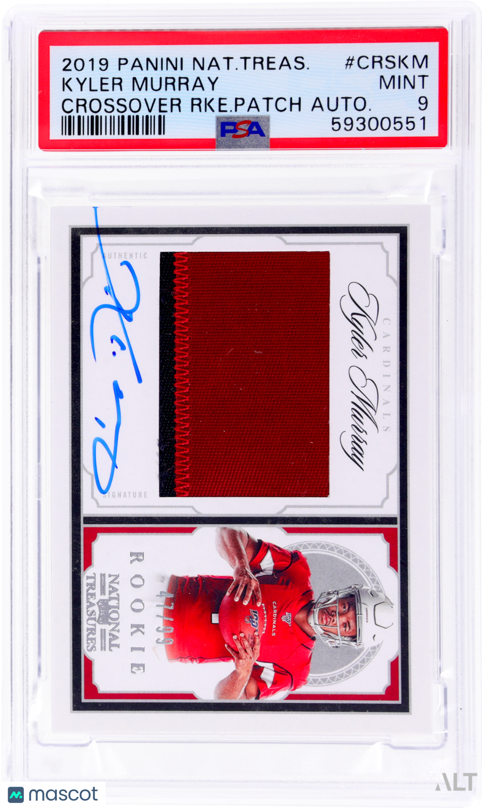 2019 National Treasures Kyler Murray #CRS-KM Crossover Rookie Patch Auto /99 PSA 9