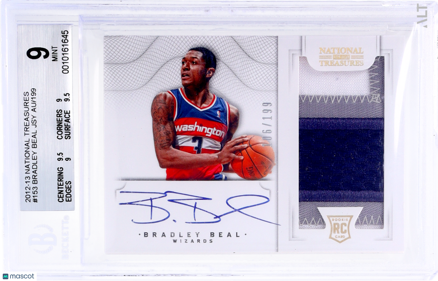 2012 National Treasures Bradley Beal #153 Rookie Patch Auto BGS 9 RPA /199