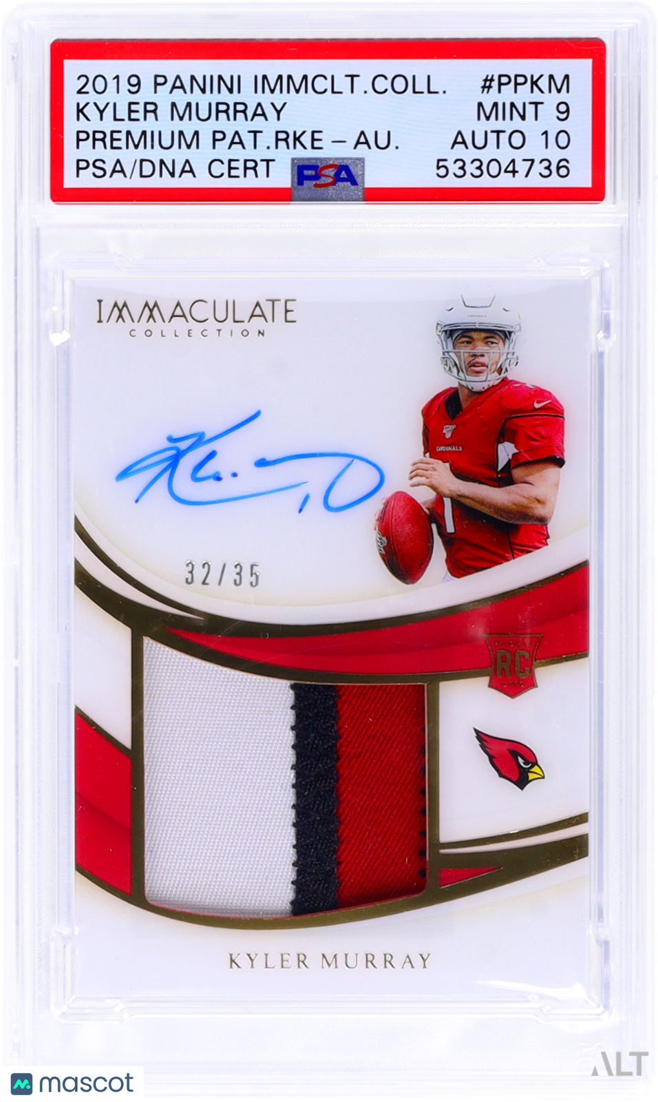 2019 Immaculate Collection Kyler Murray #PP-KM Patch Rookie Auto PSA 9 RPA RC