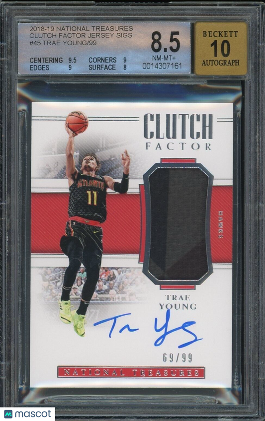 2018-19 National Treasures Trae Young #45 Patch Auto Clutch Factory BGS 8.5