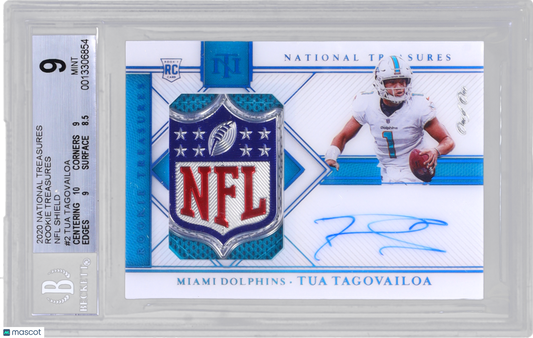 2020 Panini National Treasures Tua Tagovailoa #2 BGS 9 Rookie Auto RPA RC