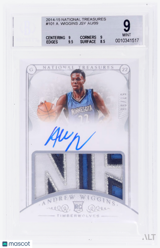 2014 Panini National Treasures Andrew Wiggins #101 Jersey BGS 9 Auto 10
