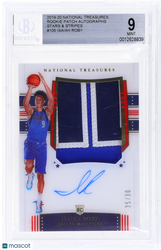 2019 National Treasures Isaiah Roby #105 RPA Stars and Stripes BGS 9 Auto 10