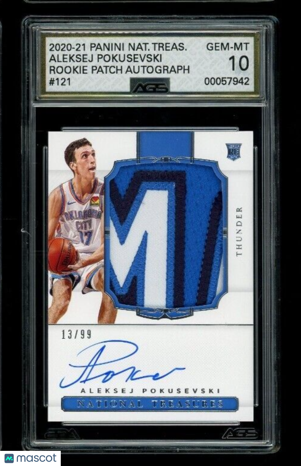 Panini National Treasures Aleksej Pokusevski #121 Rookie Patch Autograph AGS 10