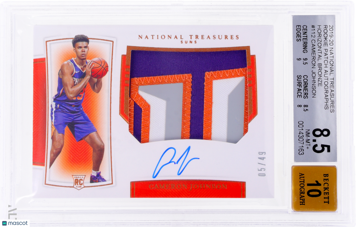 2019 National Treasures Cameron Johnson #112 Rookie Patch Auto Bronze BGS 8.5