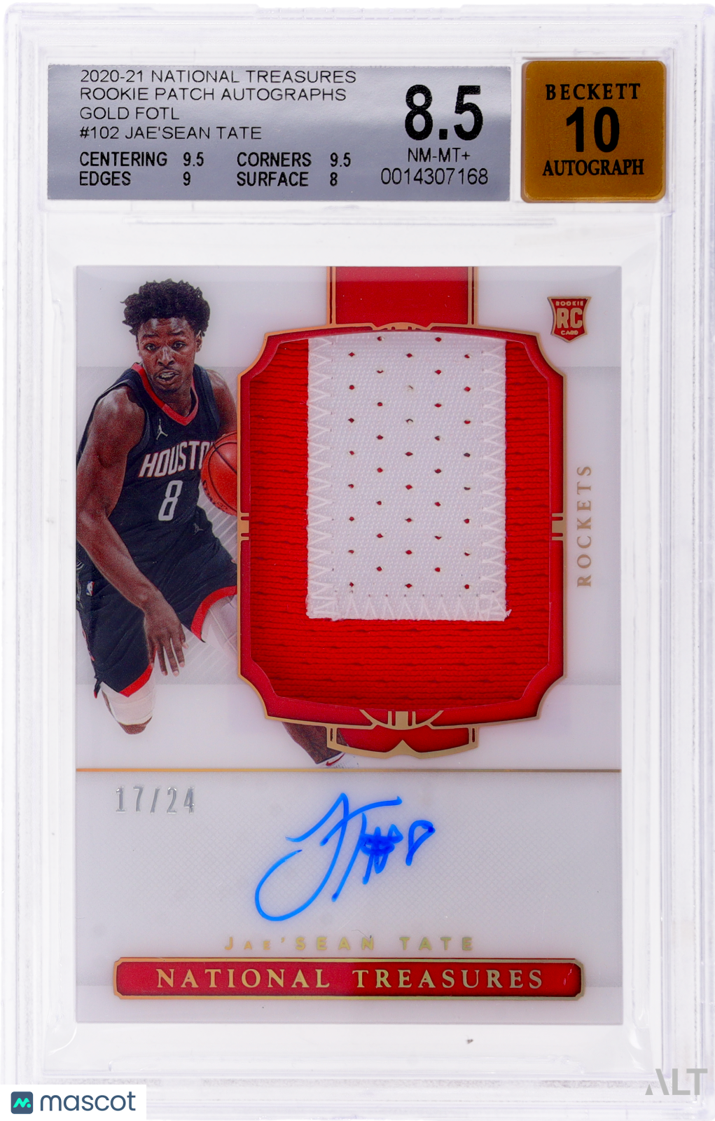 2020 National Treasures Jae'Sean Tate Rookie Patch Auto Gold FOTL /24 BGS 8.5 RPA