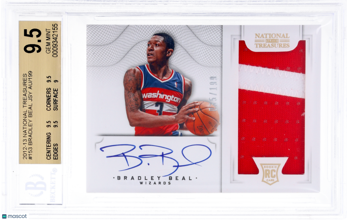 2012 National Treasures Bradley Beal #153 Rookie Patch Auto RPA RC BGS 9.5