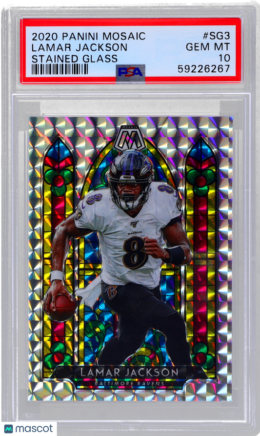 2020 Panini Mosaic Lamar Jackson #SG3 Stained Glass PSA 10