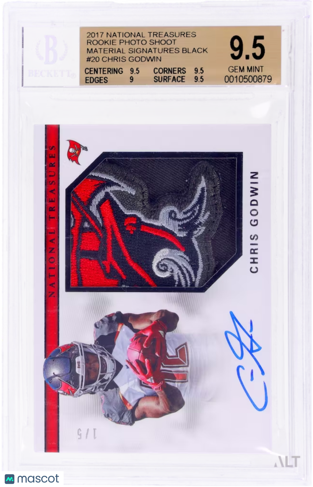 2017 Panini National Treasures Chris Godwin #20 Black /5 BGS 9.5 Auto 10